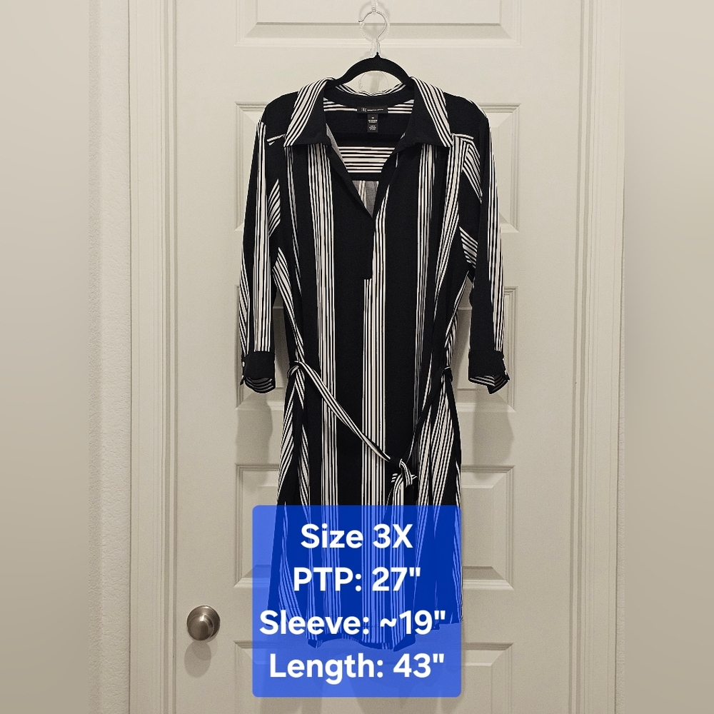 INC International Concepts Long Sleeve Striped Midi Dress, GUC, Size 3X